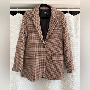 Zara Brown Blazer with Classic Check Pattern